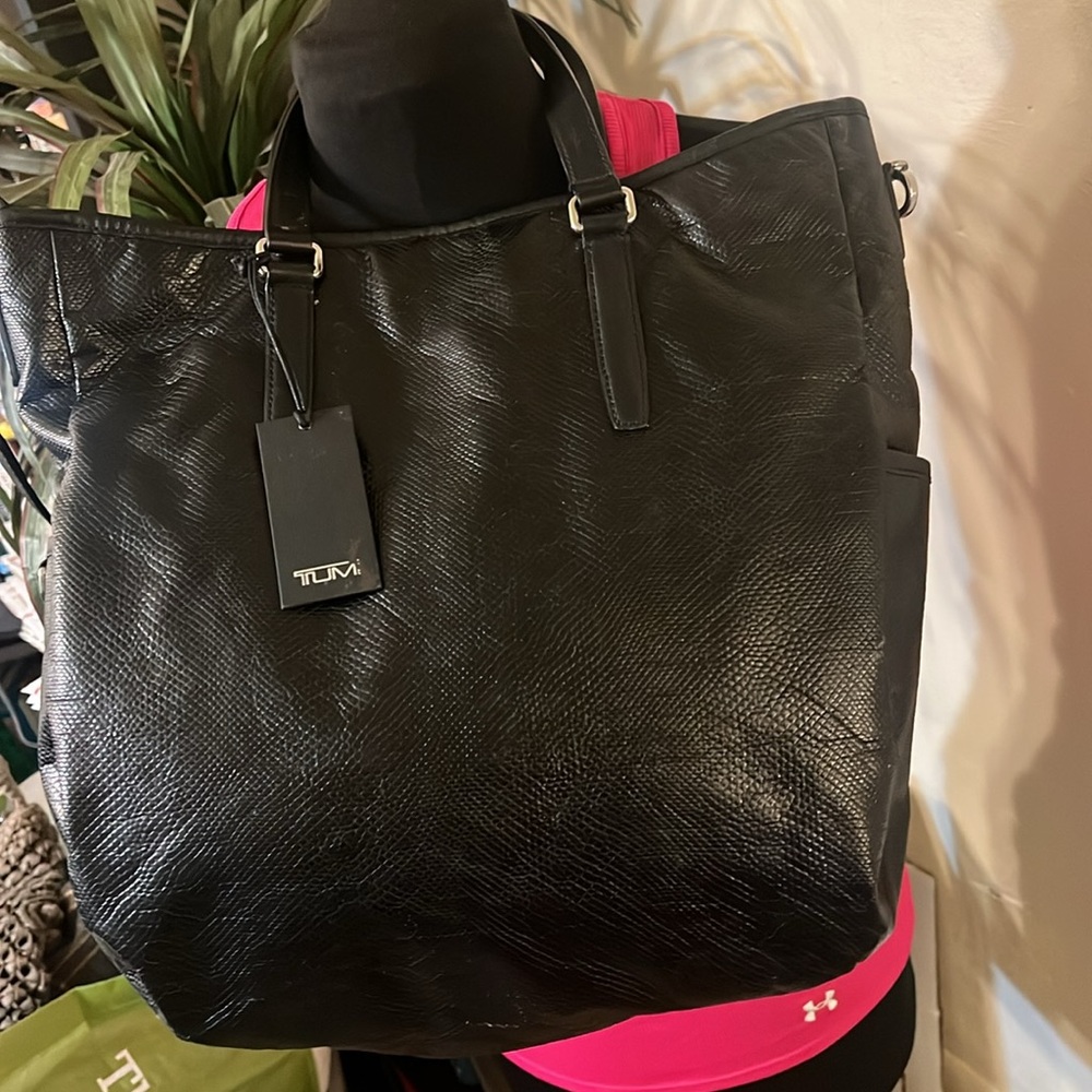 Tumi Large Black Python Effect Coated Fabric Luce… - image 3